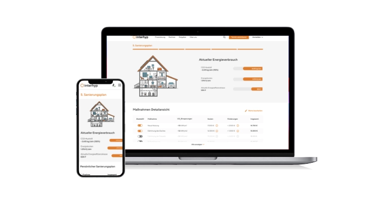Icon mit Handy und Laptop zeigt den Interhyp Sanierungsrechner. 